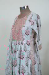 Sky Blue Colour Cotton Printed Kurta with Pant and Dupatta Set