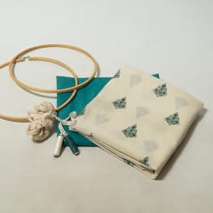 Cream Colour Cotton Embroidered Fabric with Lace and Green Colour Cotton Jacquard Fabric DIY Set