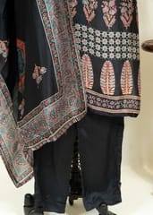 Black Colour Dola Silk Printed and Embroidered Shirt with Dola Silk Pant and Dola Silk Dupatta