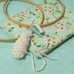 Sky Blue Colour Cotton Chikan Fabric with Lace and Multi Colour Chanderi Printed Fabric DIY Set