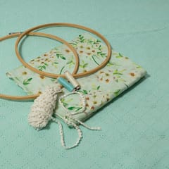 Sky Blue Colour Cotton Chikan Fabric with Lace and Multi Colour Chanderi Printed Fabric DIY Set