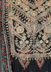 Black Colour Dola Silk Printed and Embroidered Shirt with Dola Silk Pant and Dola Silk Dupatta