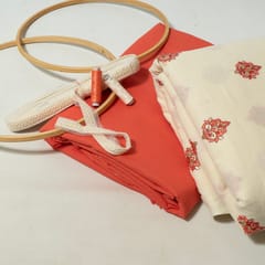 Cream Colour Cotton Embroidered Fabric with Lace and Orange Colour Cotton Flex Fabric DIY Set