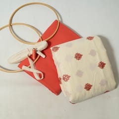 Cream Colour Cotton Embroidered Fabric with Lace and Orange Colour Cotton Flex Fabric DIY Set