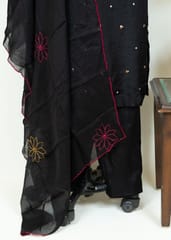 Black Colour Dola Silk Embroidered Shirt with Dola Silk Pant and Viscose Organza Embroidered Dupatta