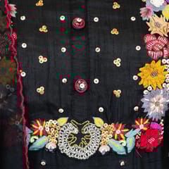 Black Colour Dola Silk Embroidered Shirt with Dola Silk Pant and Viscose Organza Embroidered Dupatta