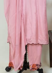 Pink Colour Muslin Embroidered Shirt With Muslin Embroidered Bottom And Chiffon Dupatta