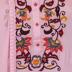 Pink Colour Muslin Embroidered Shirt With Muslin Embroidered Bottom And Chiffon Dupatta