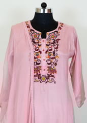Pink Colour Muslin Embroidered Shirt With Muslin Embroidered Bottom And Chiffon Dupatta