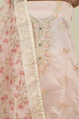 Baby Pink Colour Chanderi Embroidered Shirt with Bottom and Chanderi Print with Embroidered Dupatta