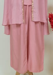 Pink Colour Muslin Embroidered Top with Dola Silk Plazzo