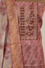Onion Pink Colour Tissue Chanderi  Hand Embroidered Shirt with Bottom and Chanderi Printed Dupatta