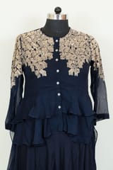 Blue Colour Georgette Embroidered Shirt With Rayon Garara