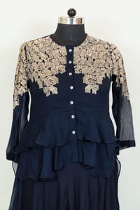 Blue Colour Georgette Embroidered Shirt With Rayon Garara