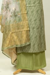 Green Colour Tissue Chanderi Hand Embroidered Shirt with Bottom and Chanderi Printed Dupatta
