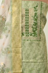 Green Colour Tissue Chanderi Hand Embroidered Shirt with Bottom and Chanderi Printed Dupatta