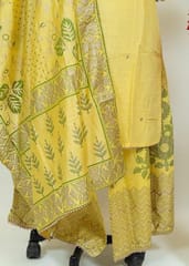 Lemon Colour Embroidered Chanderi Shirt Printed Sharara Suit Set With Printed Chanderi Dupatta