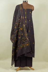 Movish Grey Colour Khadi Silk Kantha Embroidered Shirt with Bottom and Khadi Silk Embroidered Dupatta