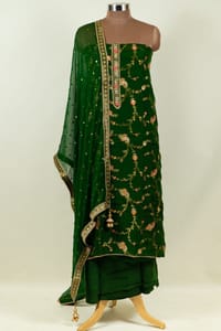Green Colour Viscose jacquard Organza Embroidered Shirt with Bottom and Chiffon Embroidered Dupatta