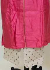 Majenta Colour Chanderi Embroidered Shirt With Cotton Printed Lower