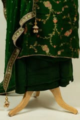 Green Colour Viscose jacquard Organza Embroidered Shirt with Bottom and Chiffon Embroidered Dupatta