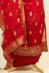 Red Colour Viscose Organza Banarsi hand Embroidered Shirt with Bottom and Banarsi Organza Dupatta