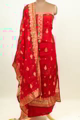 Red Colour Viscose Organza Banarsi hand Embroidered Shirt with Bottom and Banarsi Organza Dupatta