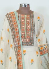 Cream Colour Voil Printed kurta And Dupatta With Plain Pant