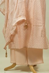 Peach Colour Chanderi Hand Embroidered Shirt with Bottom and Chiffon Embroidered Dupatta