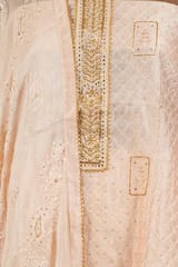 Peach Colour Chanderi Hand Embroidered Shirt with Bottom and Chiffon Embroidered Dupatta