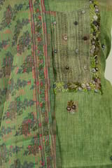 Green Colour Tissue Chanderi Hand Embroidered Shirt with Bottom and Chanderi Printed Dupatta