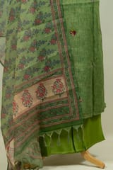 Green Colour Tissue Chanderi Hand Embroidered Shirt with Bottom and Chanderi Printed Dupatta