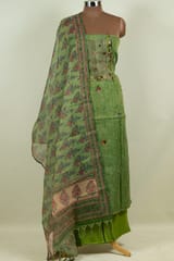 Green Colour Tissue Chanderi Hand Embroidered Shirt with Bottom and Chanderi Printed Dupatta