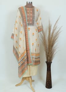 Cream Colour Voil Printed kurta And Dupatta With Plain Pant