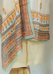 Cream Colour Voil Printed kurta And Dupatta With Plain Pant