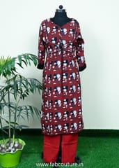 Maroon Colour Stitched Cotton Kurti With Cotton Pant