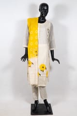 Cream Color Chanderi Embroidered Shirt with Kora Cotton Pant with Cotton Dupatta