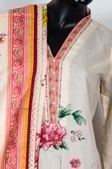 Cream Color Cotton Printed Shirt with Cotton Pant and Cotton Printed Dupatta