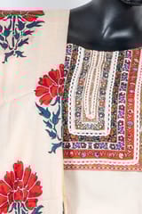 Cream Color Cotton Print with Embroidered Shirt with Cotton Pant and Cotton Printed Dupatta