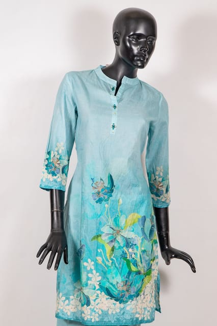 Sky Blue Color Cotton Print with Embroidered Dupatta and Cotton Printed Palazzo Co-ord Set