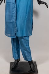 Sky Blue Color Mal Chanderi Kantha Embroidered Shirt with Shantoon Pant and Kota Doria Dupatta
