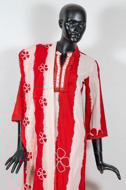 Red Color Cotton Print with Embroidered Shirt with Cotton Pant and Cotton Printed Dupatta