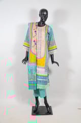 Firozi Color Cotton Print with Embroidered Shirt with Cotton Pant and Cotton Printed Dupatta