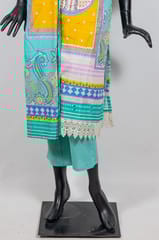 Firozi Color Cotton Print with Embroidered Shirt with Cotton Pant and Cotton Printed Dupatta