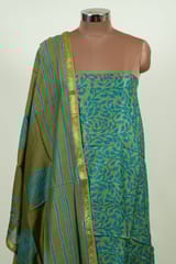 Mehndi Colour Printed Pure Tussar Shirt with Bottom and Printed Pure Chanderi Dupatta