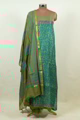 Mehndi Colour Printed Pure Tussar Shirt with Bottom and Printed Pure Chanderi Dupatta