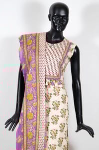 Cream Color Kora Cotton Print with Embroidered Shirt with Cotton Printed Palazzo and Cotton Printed Dupatta