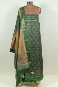 Green Colour Print Silk Shirt with Bottom and Printed Silk Dupatta