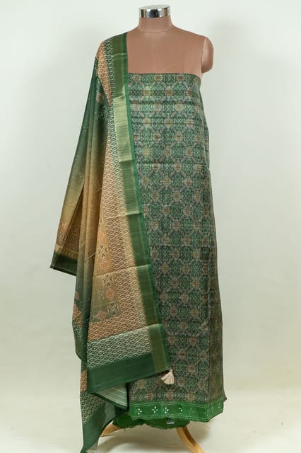 Green Colour Print Silk Shirt with Bottom and Printed Silk Dupatta