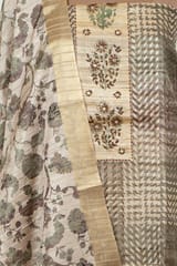 Fawn Colour Print with Embroidered Dupion Silk Shirt with Bottom and Printed Silk Dupatta